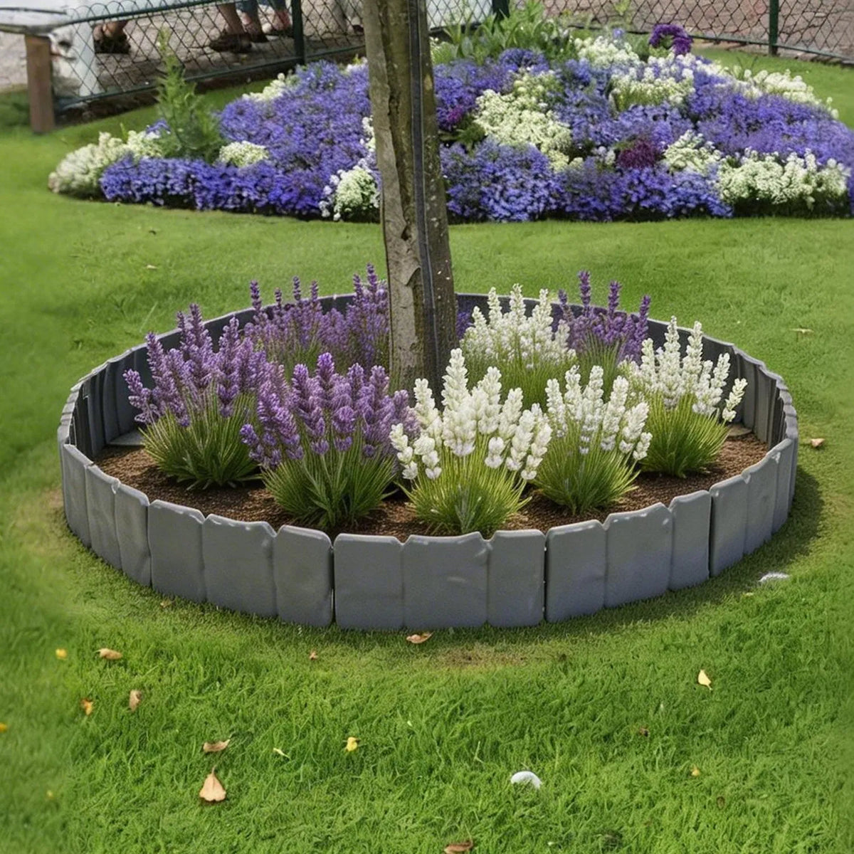 16FT Garden Landscape Edging Kit, 20 Pack Cobbled Stone Look Flexible Interlocking PVC No Dig Lawn Border for Flower Bed, Tree Ring, Yard & Pathway Decor