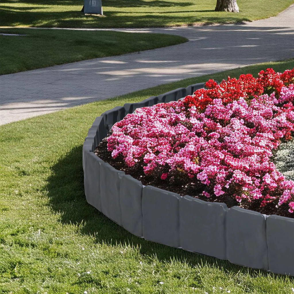 16FT Garden Landscape Edging Kit, 20 Pack Cobbled Stone Look Flexible Interlocking PVC No Dig Lawn Border for Flower Bed, Tree Ring, Yard & Pathway Decor