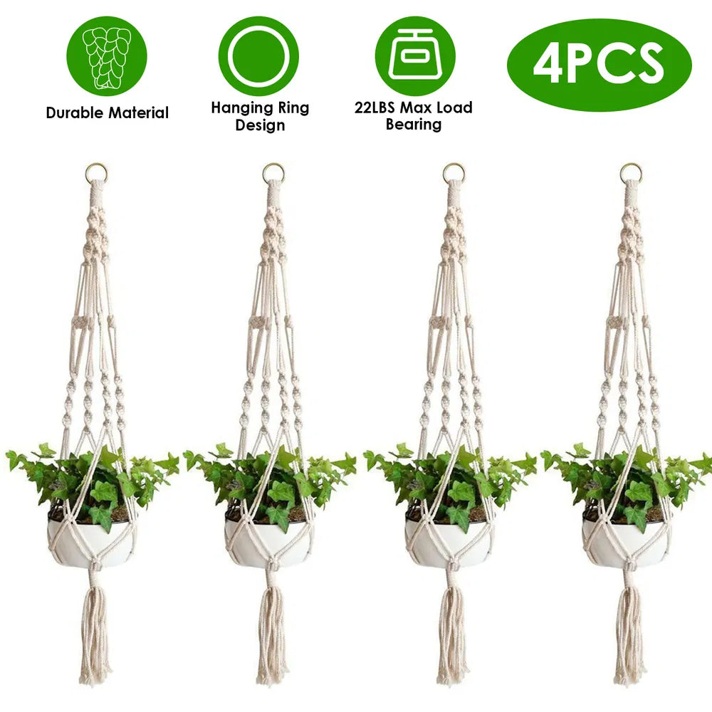 2 Pack 40 Inch Macrame Plant Hanger, Natural Cotton Rope Hanging Planter Holder, Boho Hand Woven Flower Pot Basket for Indoor Outdoor Home Decor, Fits 4-11 Inch Pots