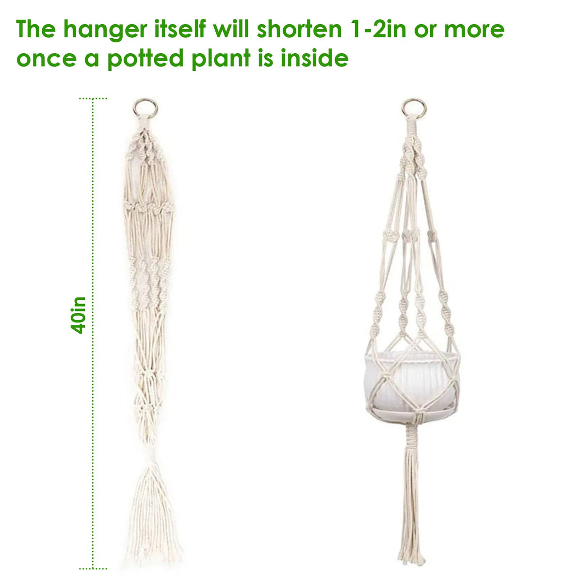 2 Pack 40 Inch Macrame Plant Hanger, Natural Cotton Rope Hanging Planter Holder, Boho Hand Woven Flower Pot Basket for Indoor Outdoor Home Decor, Fits 4-11 Inch Pots