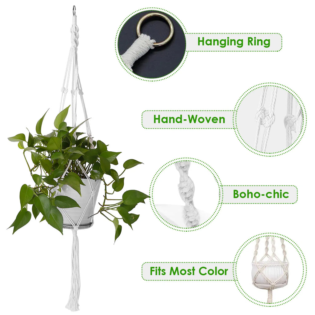 2 Pack 40 Inch Macrame Plant Hanger, Natural Cotton Rope Hanging Planter Holder, Boho Hand Woven Flower Pot Basket for Indoor Outdoor Home Decor, Fits 4-11 Inch Pots