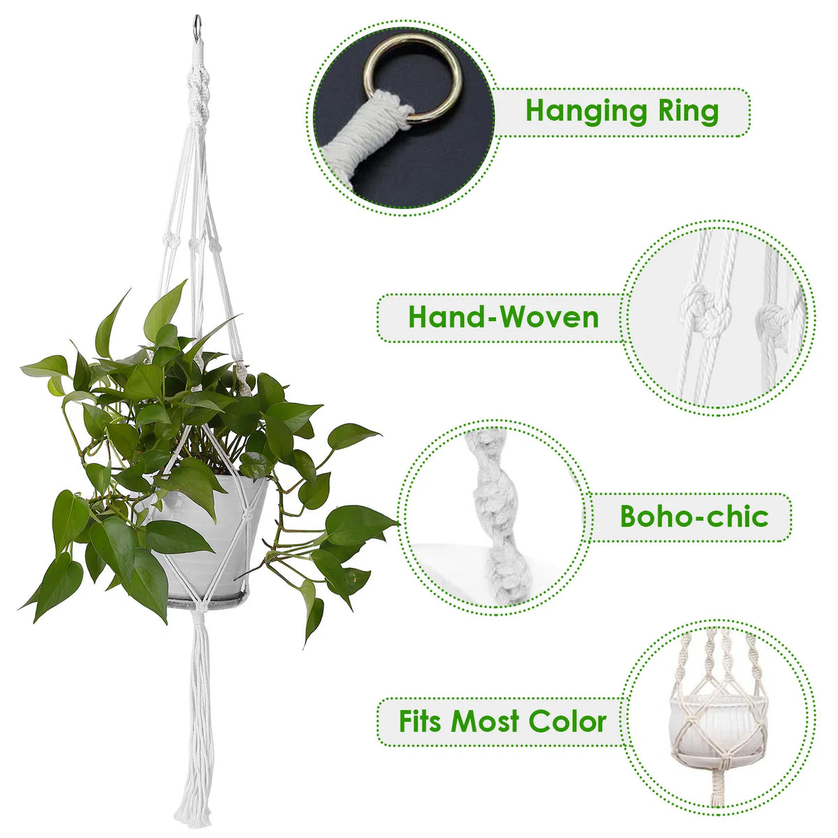 2 Pack 40 Inch Macrame Plant Hanger, Natural Cotton Rope Hanging Planter Holder, Boho Hand Woven Flower Pot Basket for Indoor Outdoor Home Decor, Fits 4-11 Inch Pots