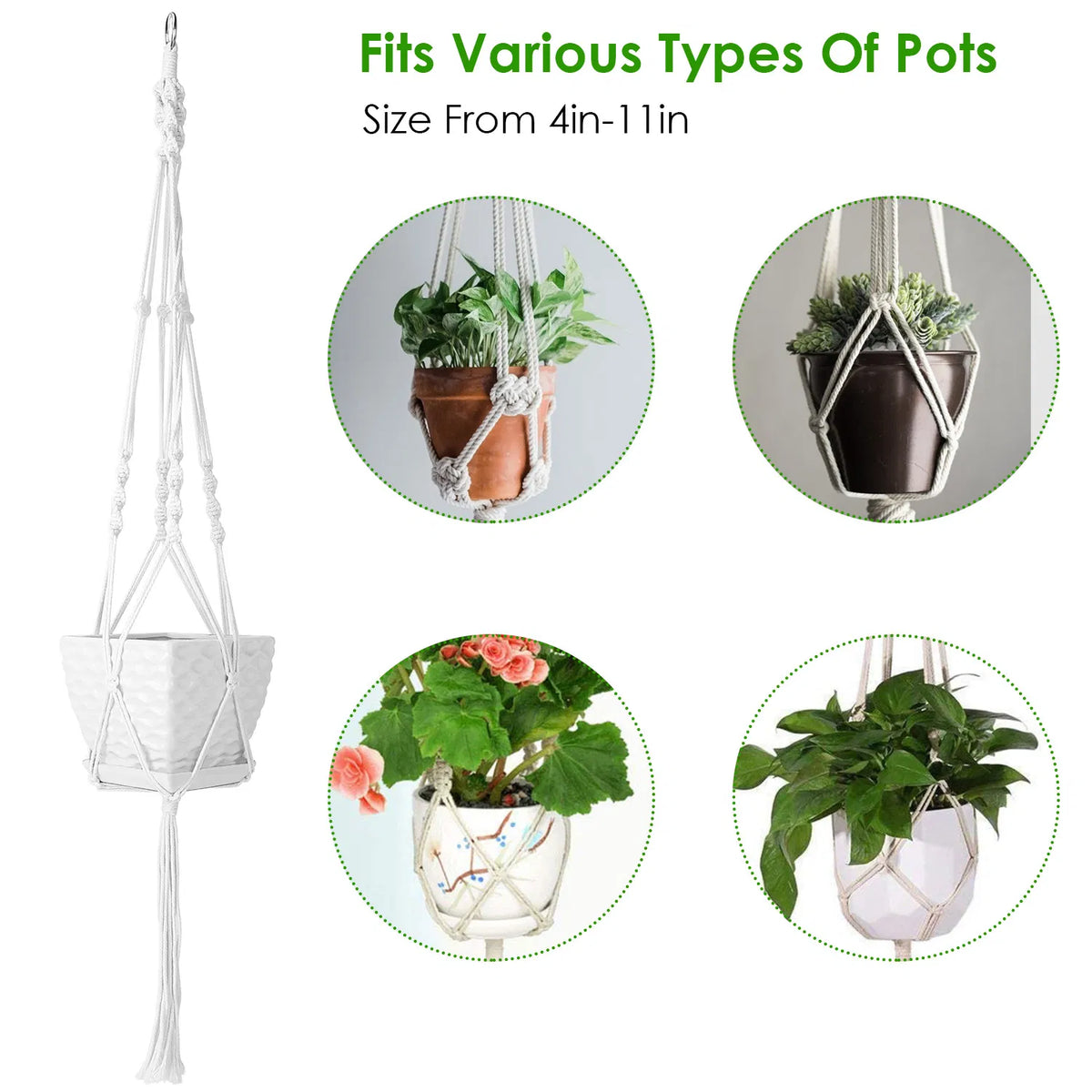 2 Pack 40 Inch Macrame Plant Hanger, Natural Cotton Rope Hanging Planter Holder, Boho Hand Woven Flower Pot Basket for Indoor Outdoor Home Decor, Fits 4-11 Inch Pots