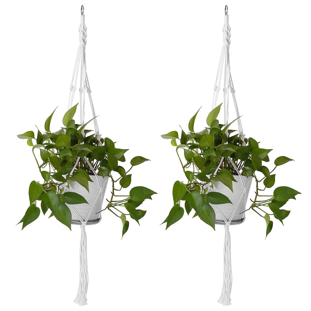2 Pack 40 Inch Macrame Plant Hanger, Natural Cotton Rope Hanging Planter Holder, Boho Hand Woven Flower Pot Basket for Indoor Outdoor Home Decor, Fits 4-11 Inch Pots