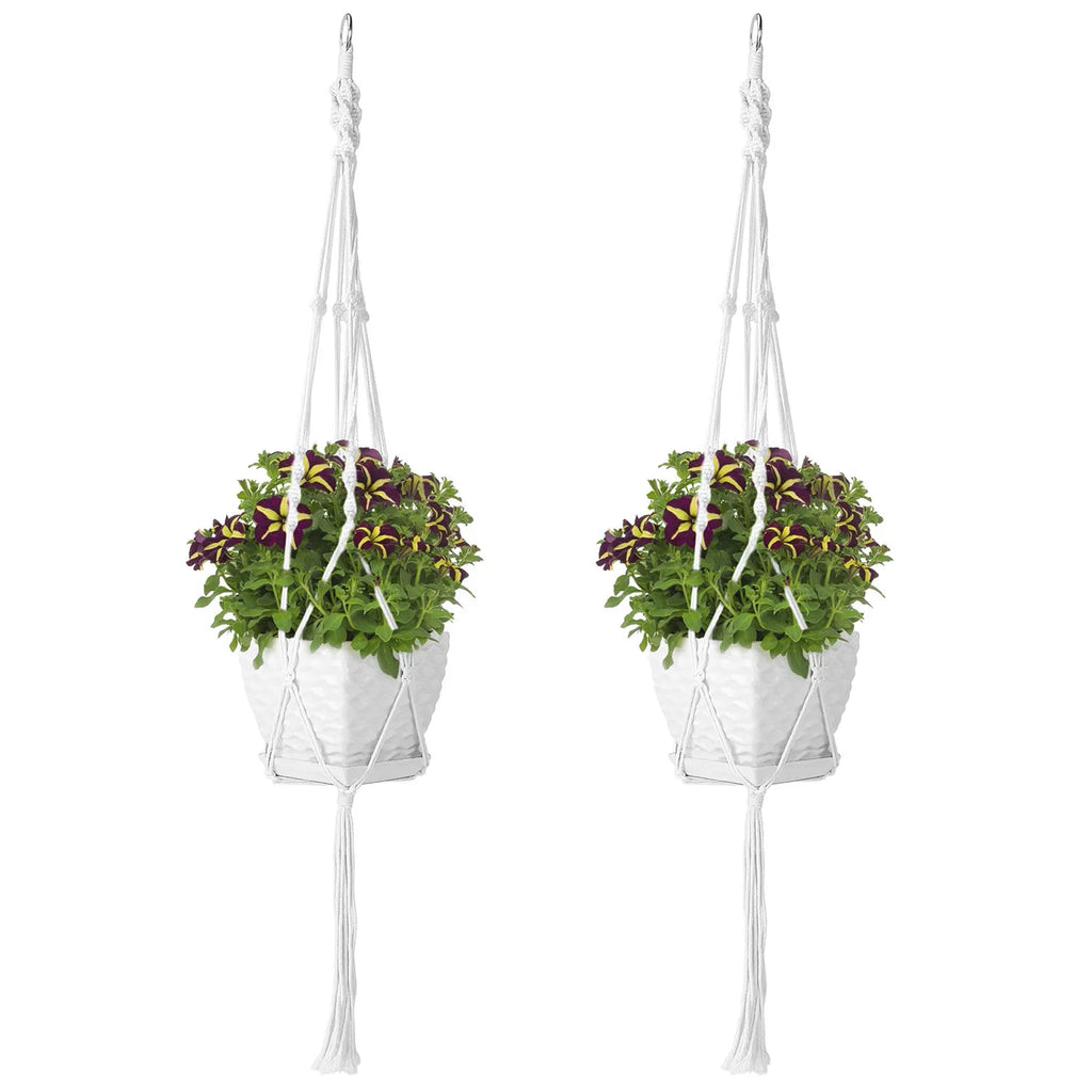 2 Pack 40 Inch Macrame Plant Hanger, Natural Cotton Rope Hanging Planter Holder, Boho Hand Woven Flower Pot Basket for Indoor Outdoor Home Decor, Fits 4-11 Inch Pots