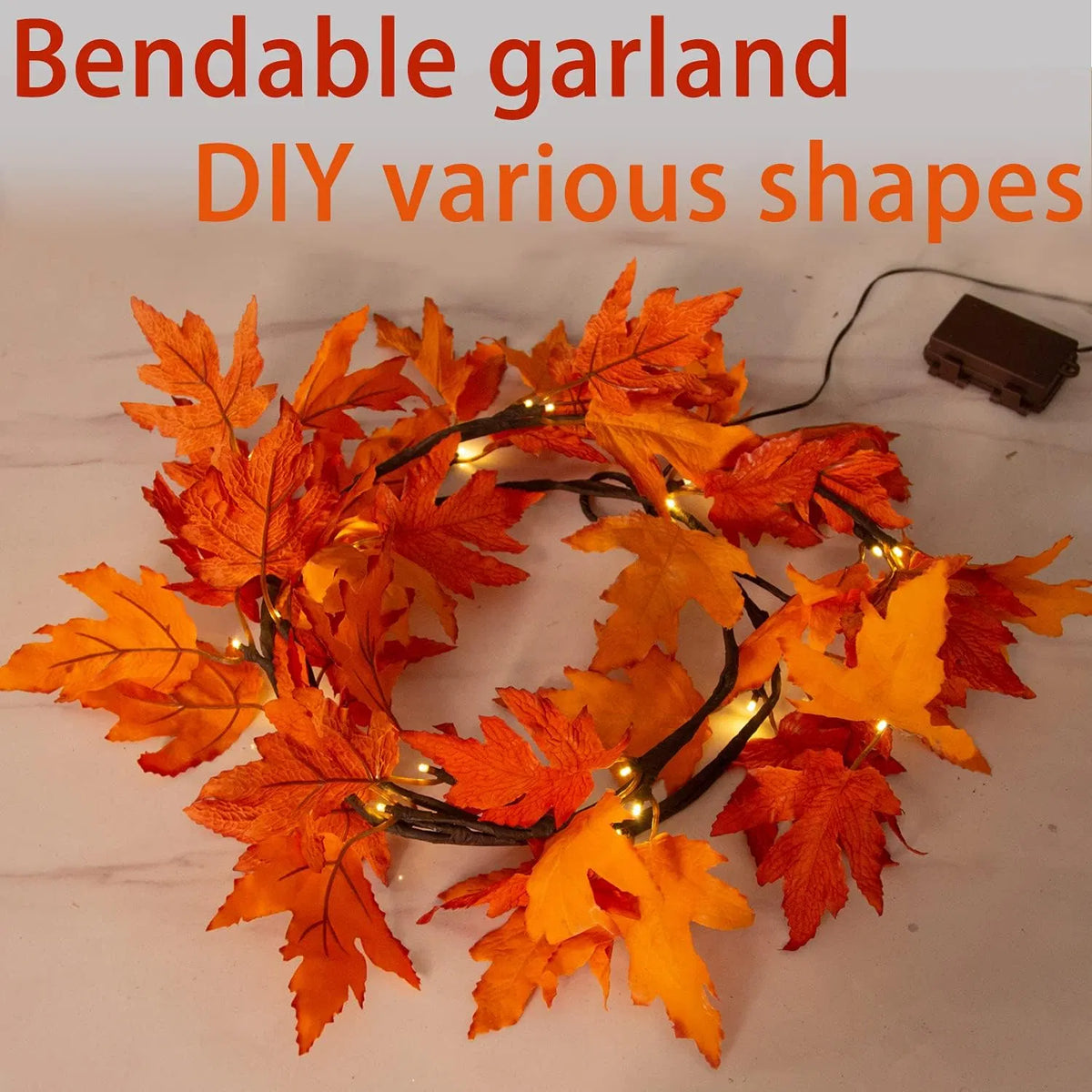 Lighted Artificial Maple Leaf Fall Garland, Bendable Pre-lit Autumn Leaf String Lights with Remote 8 Modes, Timer, USB/Battery Powered for Indoor Outdoor Halloween Thanksgiving Decor