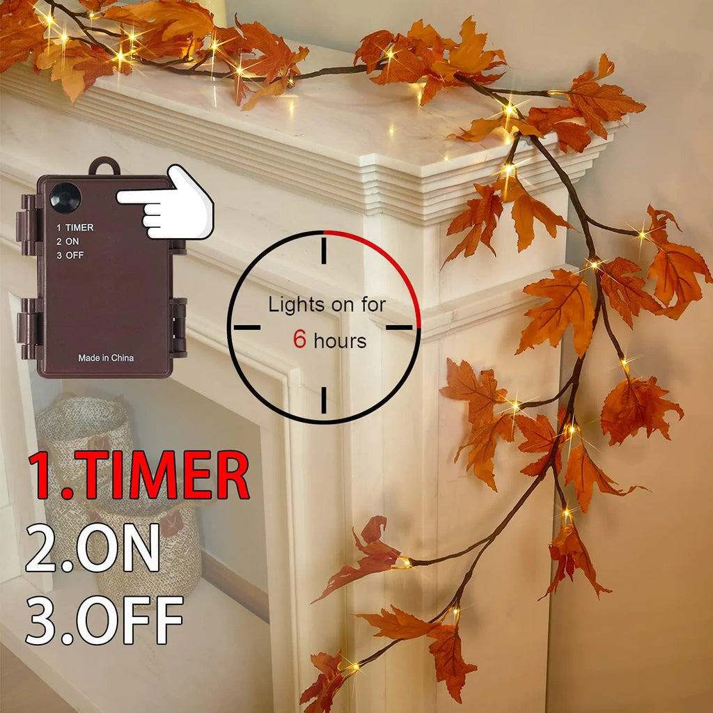 Lighted Artificial Maple Leaf Fall Garland, Bendable Pre-lit Autumn Leaf String Lights with Remote 8 Modes, Timer, USB/Battery Powered for Indoor Outdoor Halloween Thanksgiving Decor