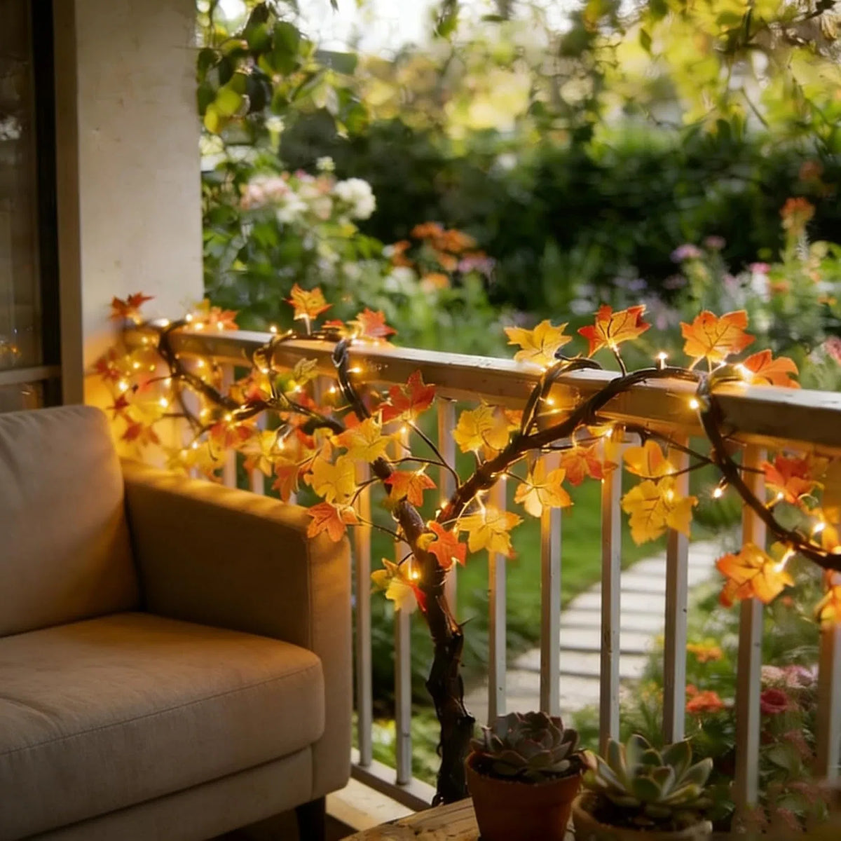 Lighted Artificial Maple Leaf Fall Garland, Bendable Pre-lit Autumn Leaf String Lights with Remote 8 Modes, Timer, USB/Battery Powered for Indoor Outdoor Halloween Thanksgiving Decor