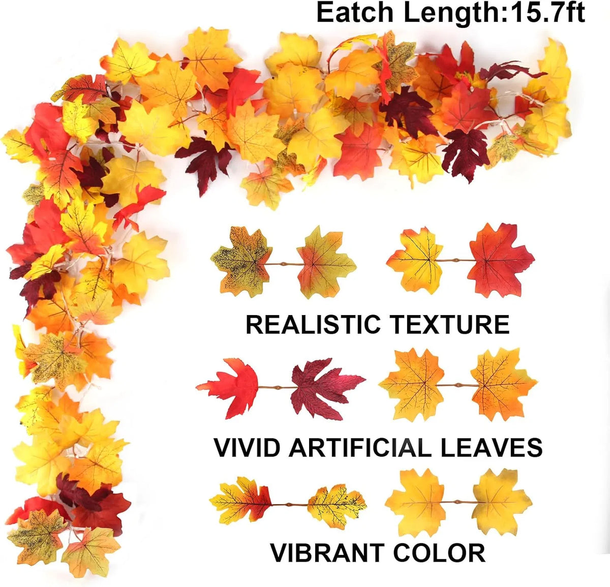 Lighted Artificial Maple Leaf Fall Garland, Bendable Pre-lit Autumn Leaf String Lights with Remote 8 Modes, Timer, USB/Battery Powered for Indoor Outdoor Halloween Thanksgiving Decor