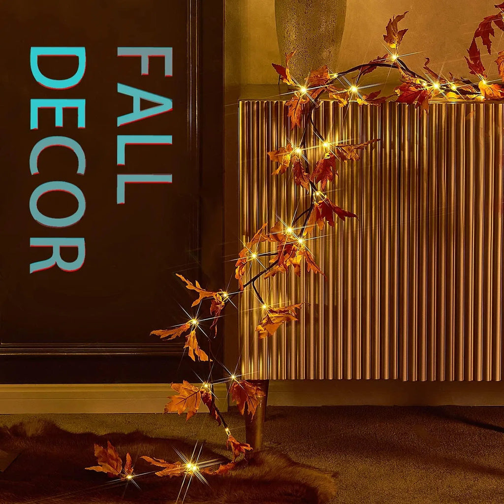 Lighted Artificial Maple Leaf Fall Garland, Bendable Pre-lit Autumn Leaf String Lights with Remote 8 Modes, Timer, USB/Battery Powered for Indoor Outdoor Halloween Thanksgiving Decor