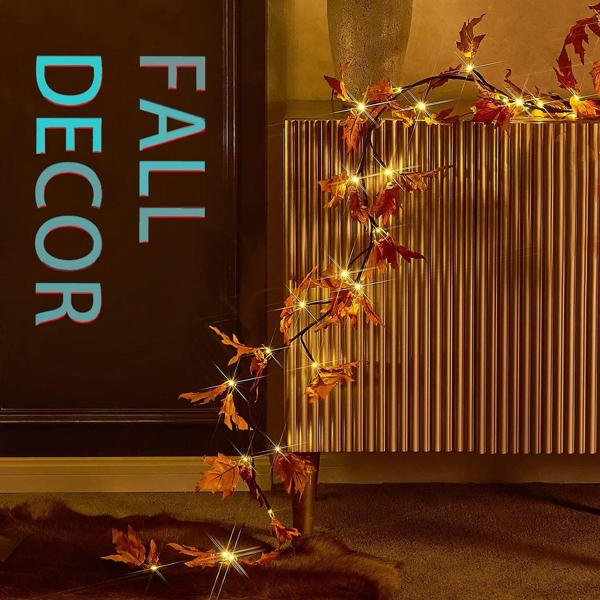 Lighted Artificial Maple Leaf Fall Garland, Bendable Pre-lit Autumn Leaf String Lights with Remote 8 Modes, Timer, USB/Battery Powered for Indoor Outdoor Halloween Thanksgiving Decor