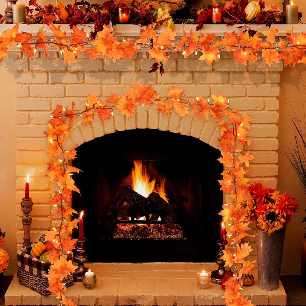 Lighted Artificial Maple Leaf Fall Garland, Bendable Pre-lit Autumn Leaf String Lights with Remote 8 Modes, Timer, USB/Battery Powered for Indoor Outdoor Halloween Thanksgiving Decor