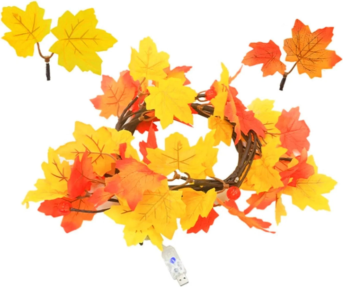 Lighted Artificial Maple Leaf Fall Garland, Bendable Pre-lit Autumn Leaf String Lights with Remote 8 Modes, Timer, USB/Battery Powered for Indoor Outdoor Halloween Thanksgiving Decor