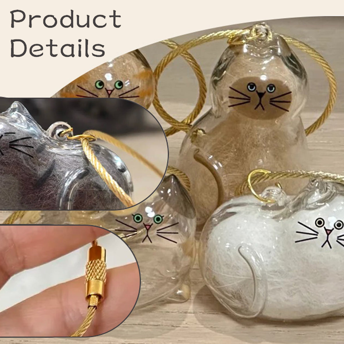 AEELLEEA 6 Pack Cat Hair Keepsake Pendant Keychain, Pet Memorial Fur Locket for Cat Loss, Clear Cat Charm for Cat Lovers