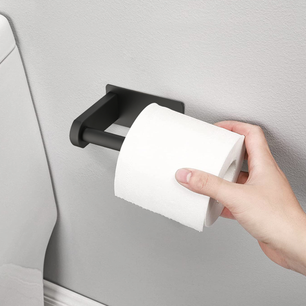 AEELLEEA Self Adhesive Toilet Paper Holder, 304 Stainless Steel No-Drill Wall Mount, Rustproof Bathroom Tissue Roll Holder, Black