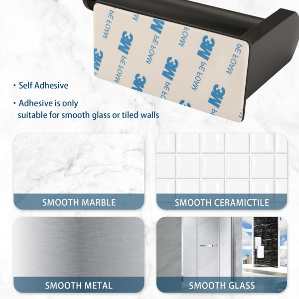 AEELLEEA Self Adhesive Toilet Paper Holder, 304 Stainless Steel No-Drill Wall Mount, Rustproof Bathroom Tissue Roll Holder, Black