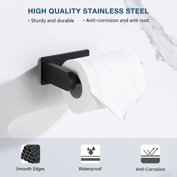 AEELLEEA Self Adhesive Toilet Paper Holder, 304 Stainless Steel No-Drill Wall Mount, Rustproof Bathroom Tissue Roll Holder, Black