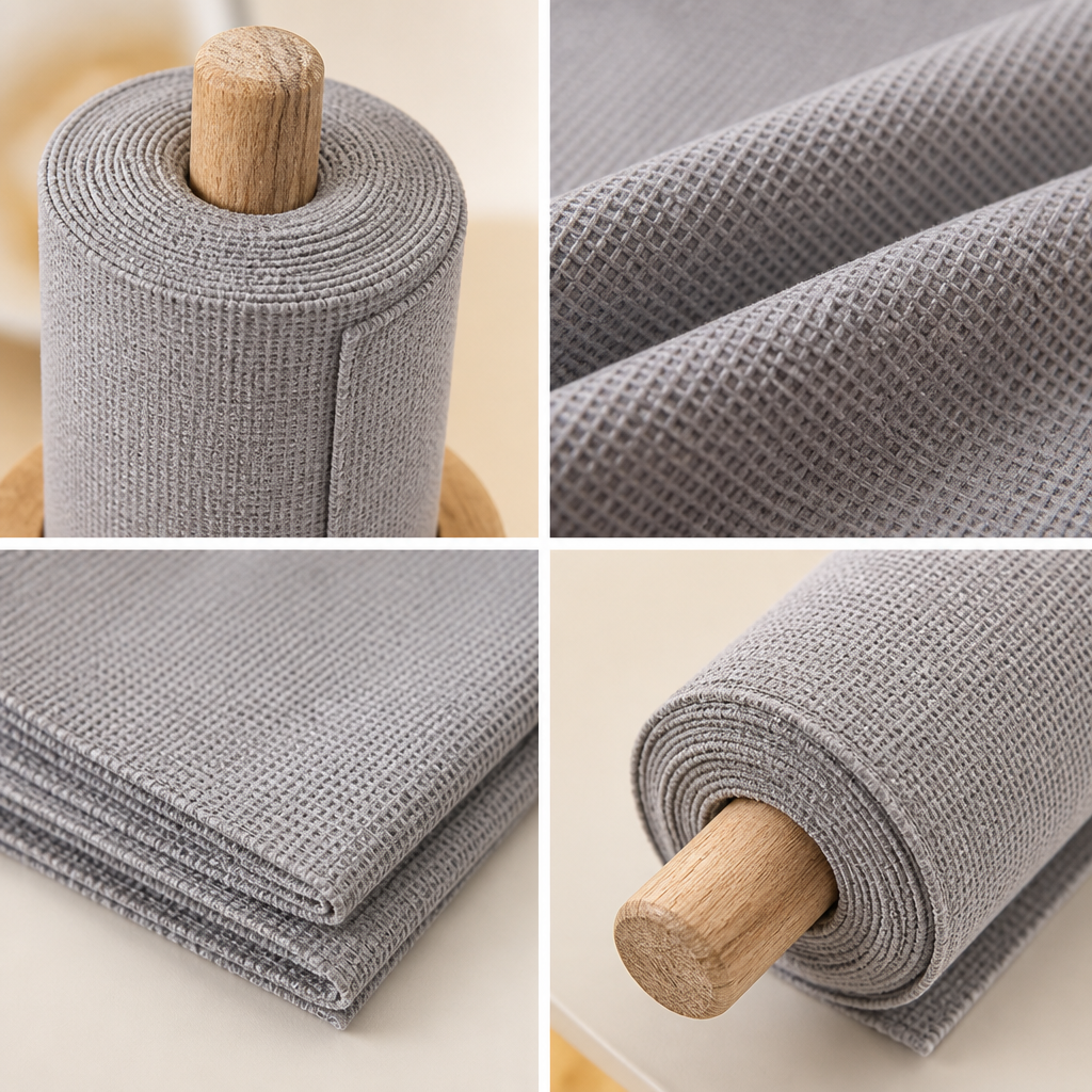 AEELLEEA 30 Sheet Gray Cleaning Cloths Roll, Tear-Off Reusable Waffle Kitchen Wipes, Absorbent Dish Rags for Countertop Wet Dry Use