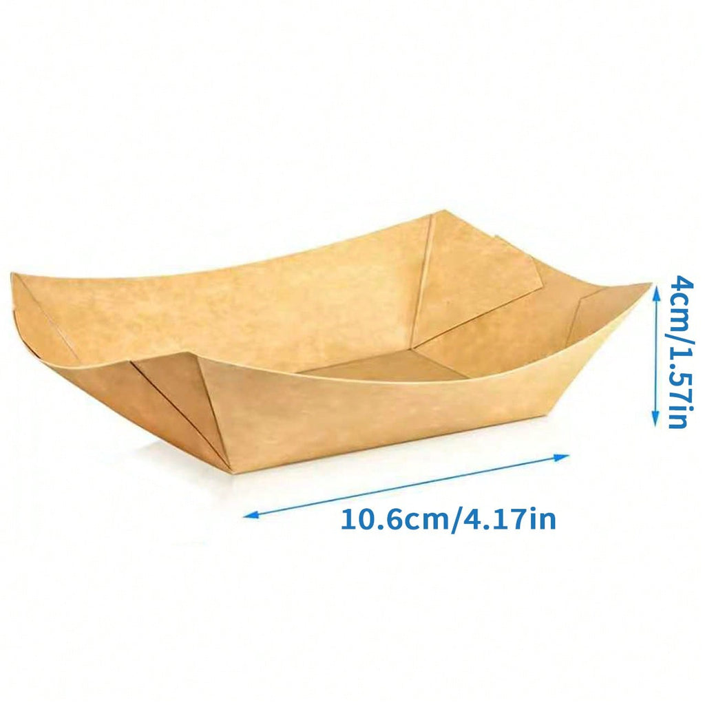 > AEELLEEA 100 Pack Paper Food Trays, Disposable Kraft Paper Boat Plates for Hot Dogs Fries Snacks BBQ Party