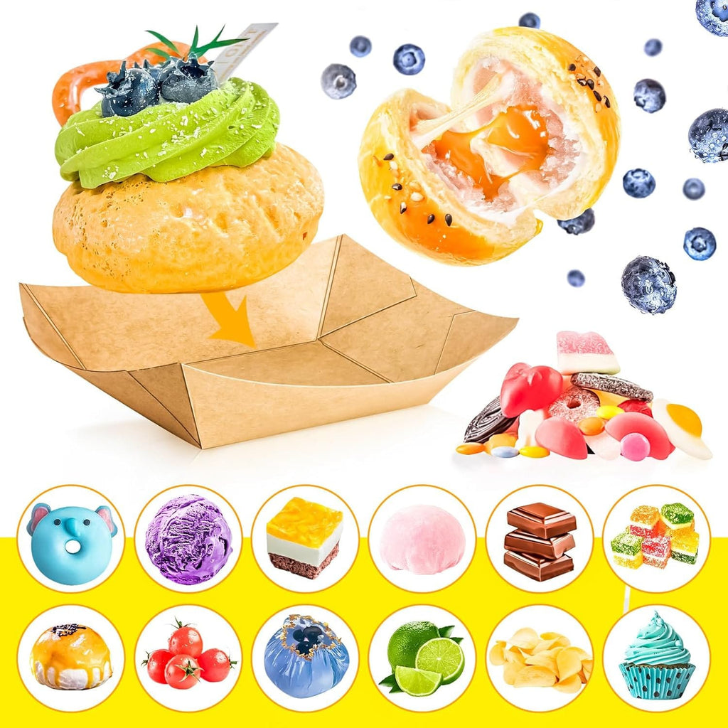 > AEELLEEA 100 Pack Paper Food Trays, Disposable Kraft Paper Boat Plates for Hot Dogs Fries Snacks BBQ Party