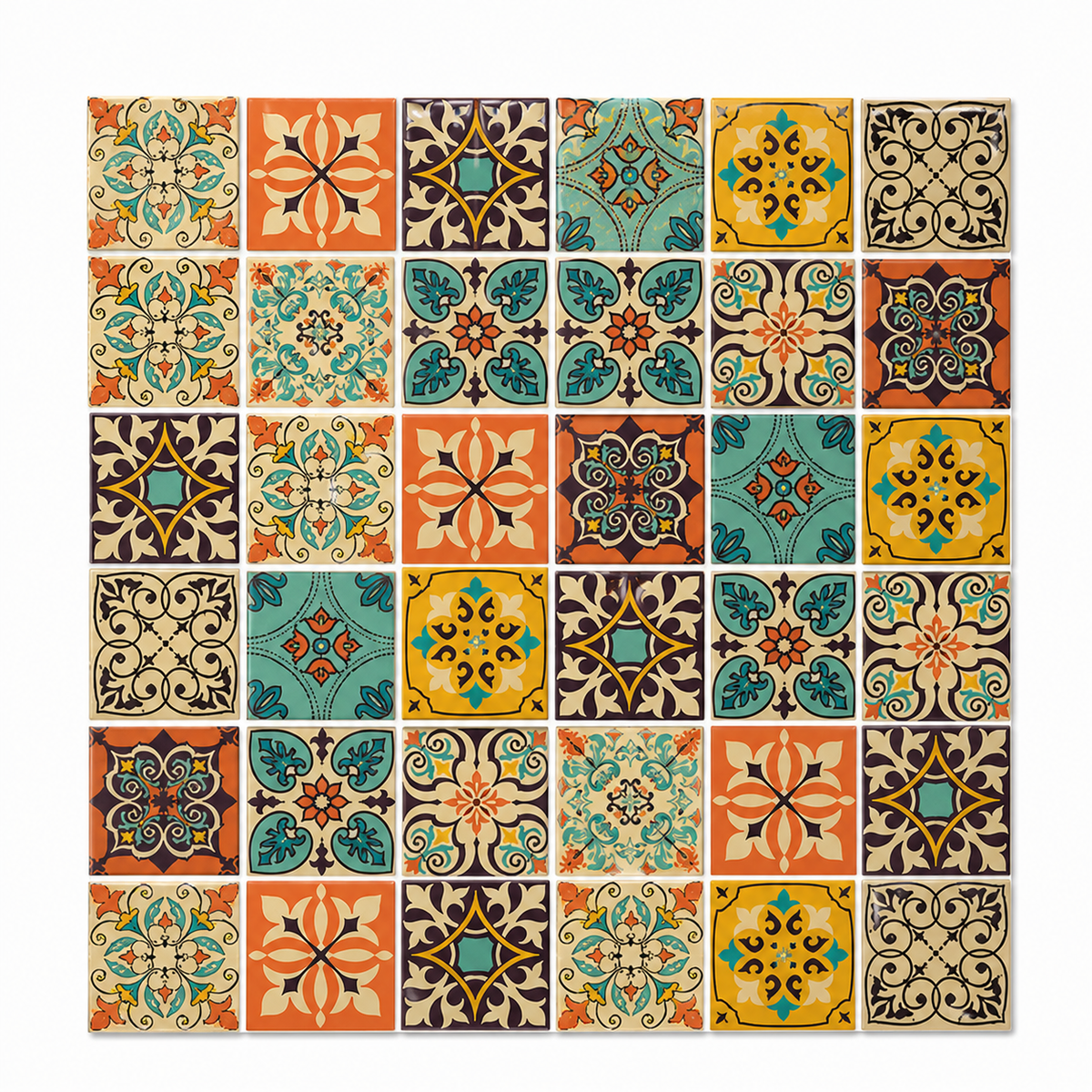 AEELLEEA 30 Pack Bohemian Peel and Stick Tile Stickers, Waterproof Self-Adhesive Wall Decals for Kitchen Bathroom Home Decor