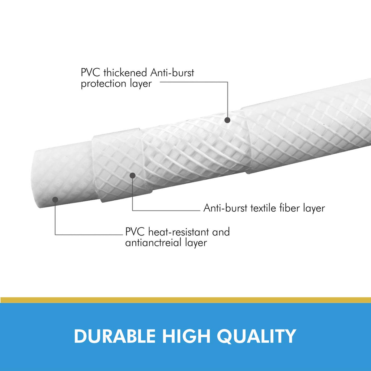 AEELLEEA 59 Inch White PVC Shower Hose, Anti-Kink Handheld Shower Replacement with Brass Connector, Universal G1/2