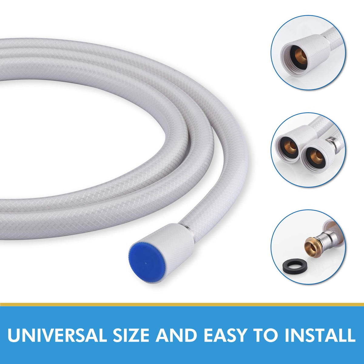 AEELLEEA 59 Inch White PVC Shower Hose, Anti-Kink Handheld Shower Replacement with Brass Connector, Universal G1/2