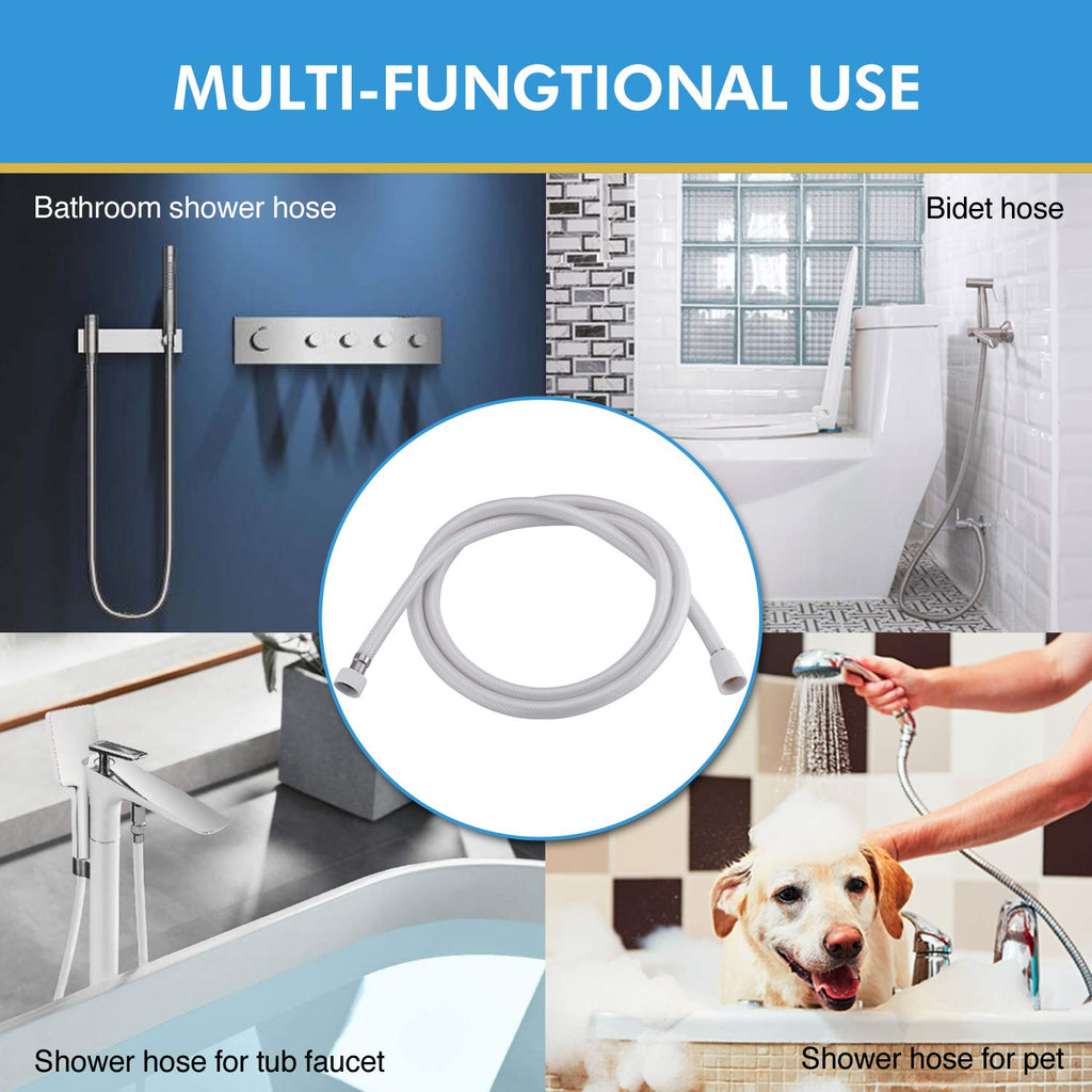 AEELLEEA 59 Inch White PVC Shower Hose, Anti-Kink Handheld Shower Replacement with Brass Connector, Universal G1/2