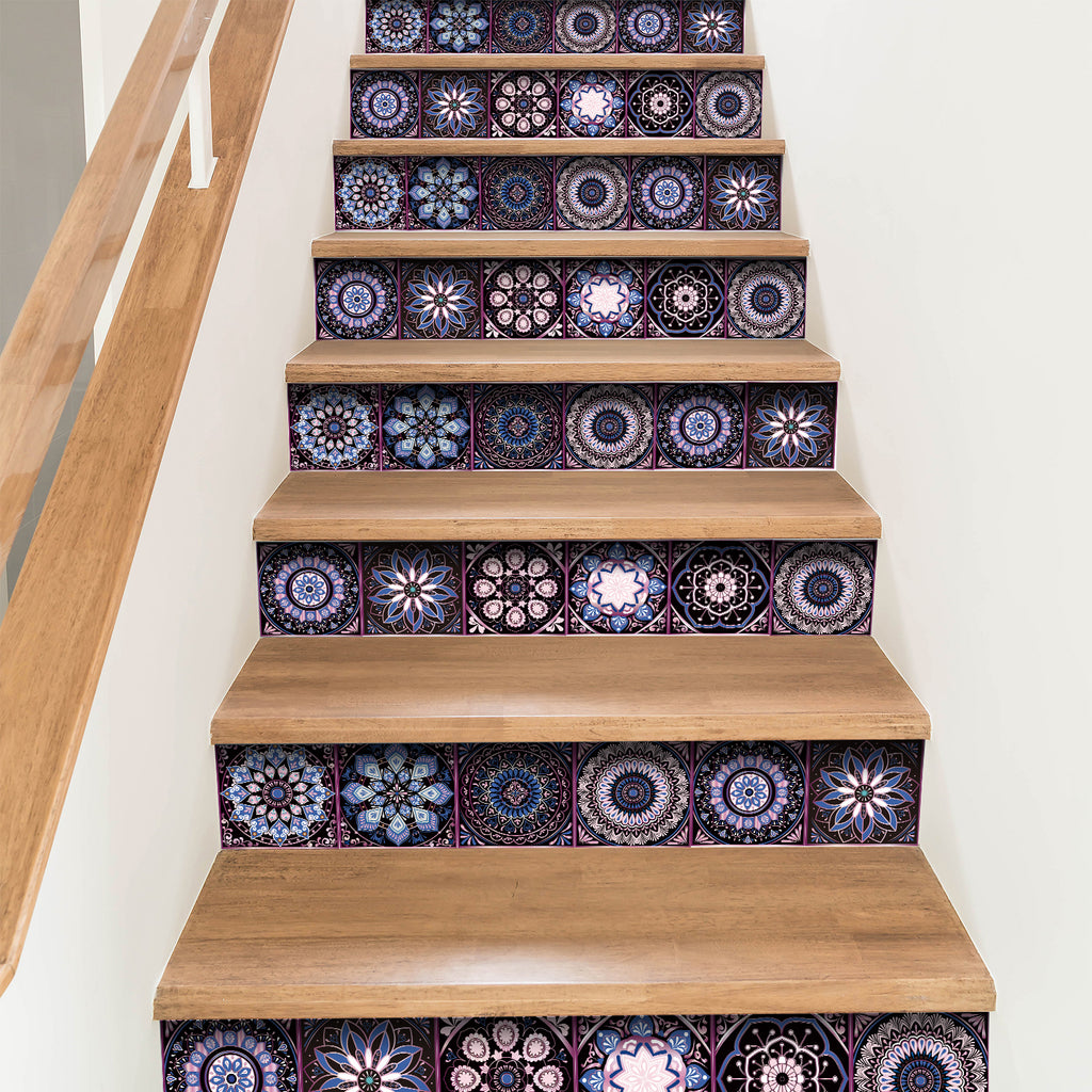 AEELLEEA 24 Pcs Mandala Peel and Stick Tile Stickers, Purple Blue Self-Adhesive Wall Decals for Kitchen Bathroom Decor