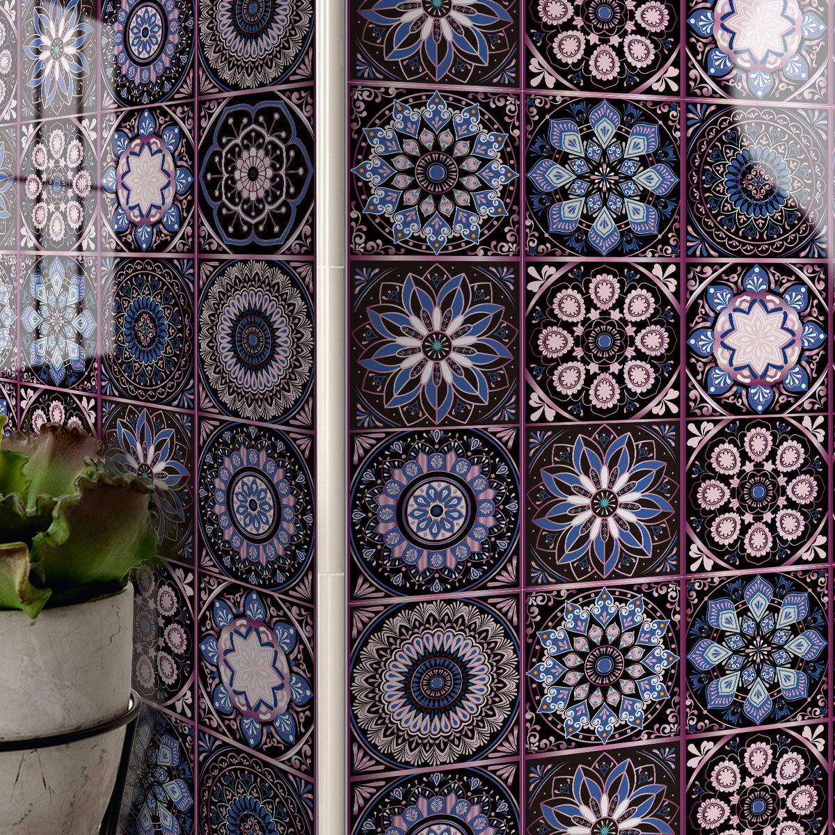 AEELLEEA 24 Pcs Mandala Peel and Stick Tile Stickers, Purple Blue Self-Adhesive Wall Decals for Kitchen Bathroom Decor