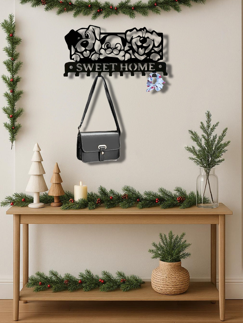 AEELLEEA Dog Wall Hooks, Black Metal Coat Rack with Sweet Home Lettering, Key Holder for Entryway Bathroom