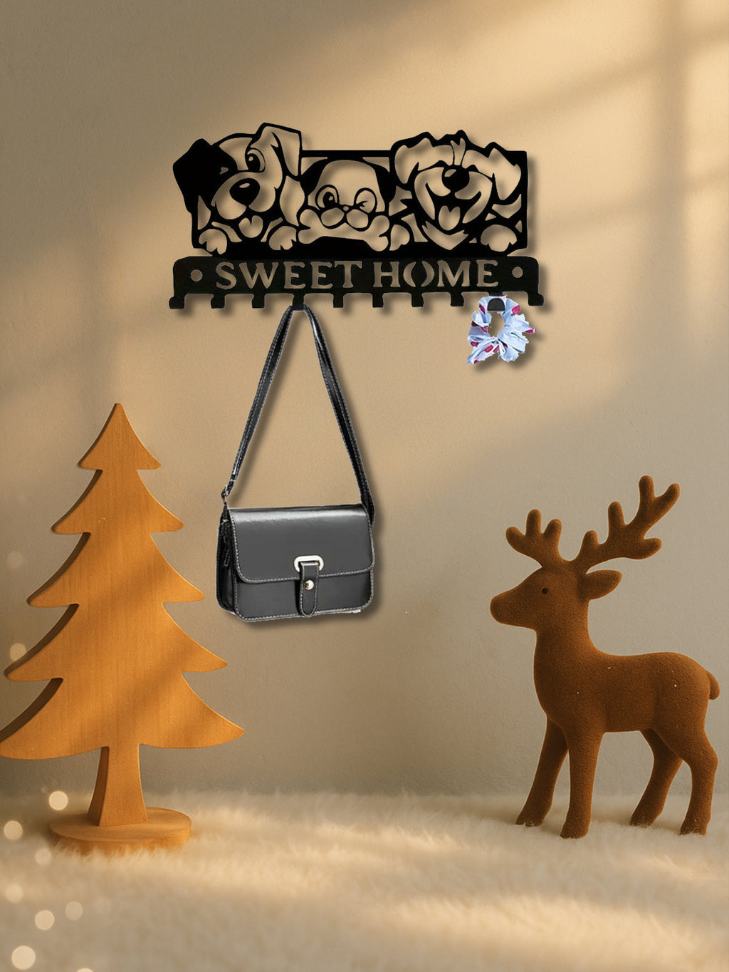 AEELLEEA Dog Wall Hooks, Black Metal Coat Rack with Sweet Home Lettering, Key Holder for Entryway Bathroom