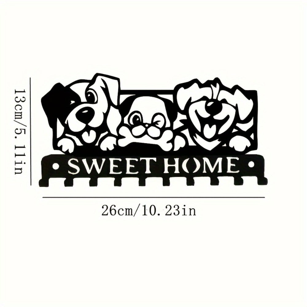 AEELLEEA Dog Wall Hooks, Black Metal Coat Rack with Sweet Home Lettering, Key Holder for Entryway Bathroom