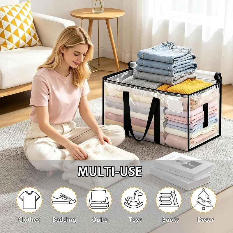 AEELLEEA 12 Pack Moving Bags, 95L Extra Large Clear Storage Bags with Handles and Zipper for Clothes