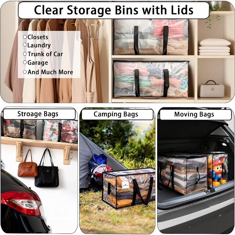 AEELLEEA 12 Pack Moving Bags, 95L Extra Large Clear Storage Bags with Handles and Zipper for Clothes