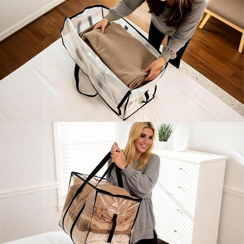 AEELLEEA 12 Pack Moving Bags, 95L Extra Large Clear Storage Bags with Handles and Zipper for Clothes