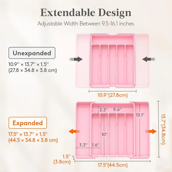 AEELLEEA Expandable Silverware Organizer Tray, Pink Adjustable Kitchen Drawer Utensil Holder for Flatware