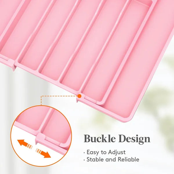 AEELLEEA Expandable Silverware Organizer Tray, Pink Adjustable Kitchen Drawer Utensil Holder for Flatware