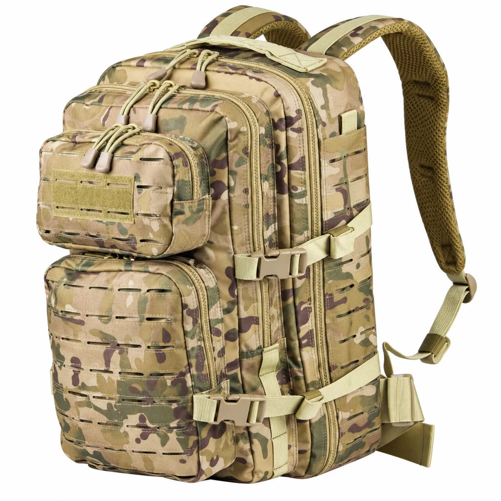 40L Tactical Backpack, Laser Cut MOLLE Assault Pack, Camo Rucksack for Hiking Hunting Camping Trekking, 11x11x18"