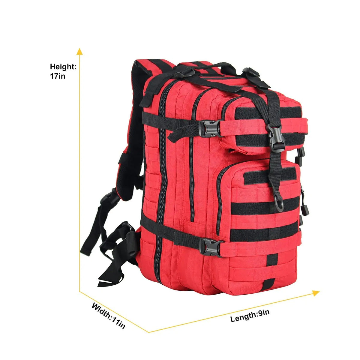30L Tactical Backpack, MOLLE PALS Webbing Assault Pack, Red Water Resistant Rucksack for Hiking Camping Hunting Travel, 17x11x9"