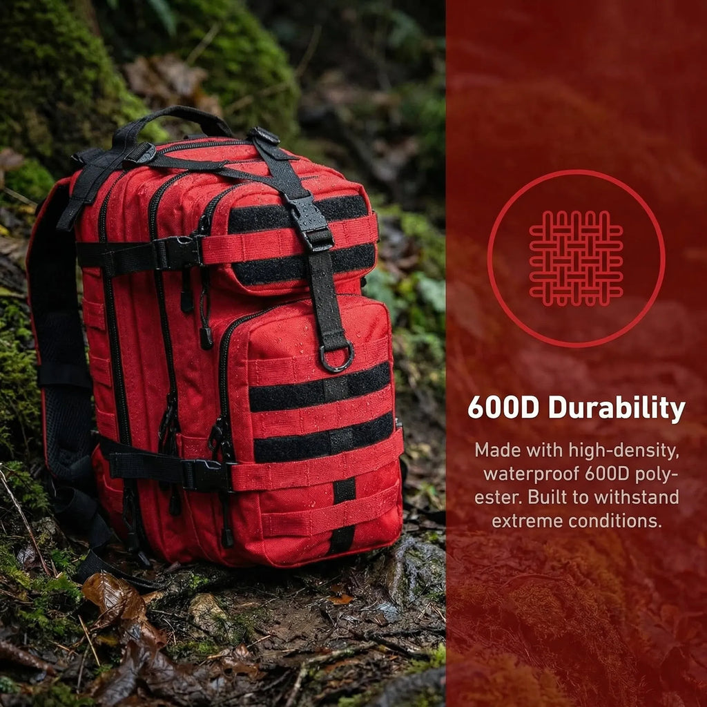 30L Tactical Backpack, MOLLE PALS Webbing Assault Pack, Red Water Resistant Rucksack for Hiking Camping Hunting Travel, 17x11x9"