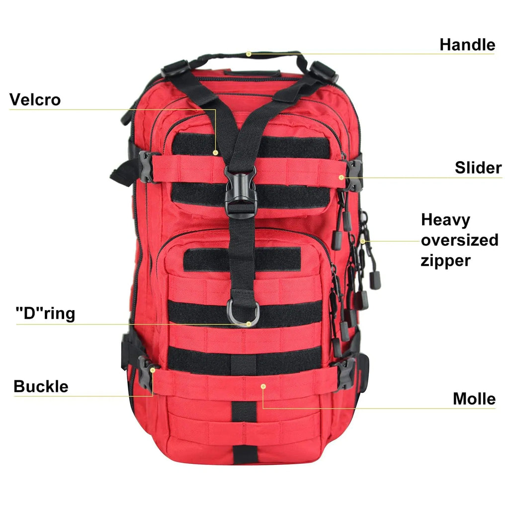 30L Tactical Backpack, MOLLE PALS Webbing Assault Pack, Red Water Resistant Rucksack for Hiking Camping Hunting Travel, 17x11x9"