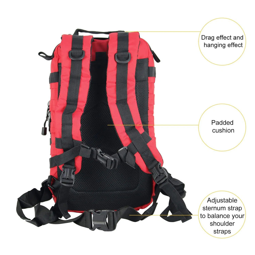 30L Tactical Backpack, MOLLE PALS Webbing Assault Pack, Red Water Resistant Rucksack for Hiking Camping Hunting Travel, 17x11x9"