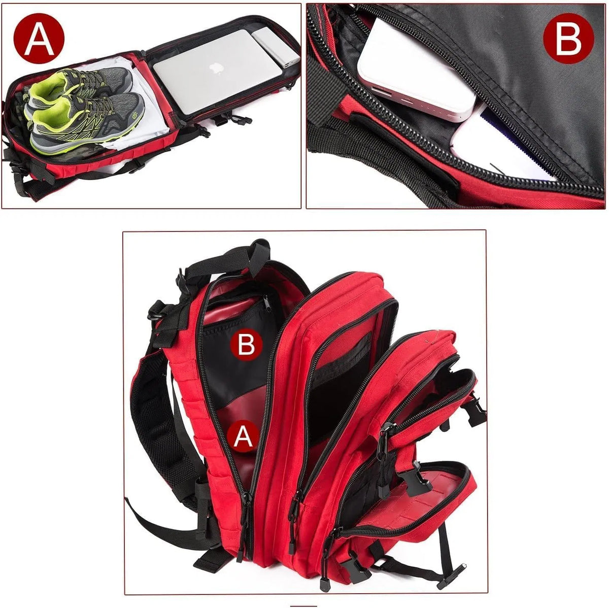 30L Tactical Backpack, MOLLE PALS Webbing Assault Pack, Red Water Resistant Rucksack for Hiking Camping Hunting Travel, 17x11x9"