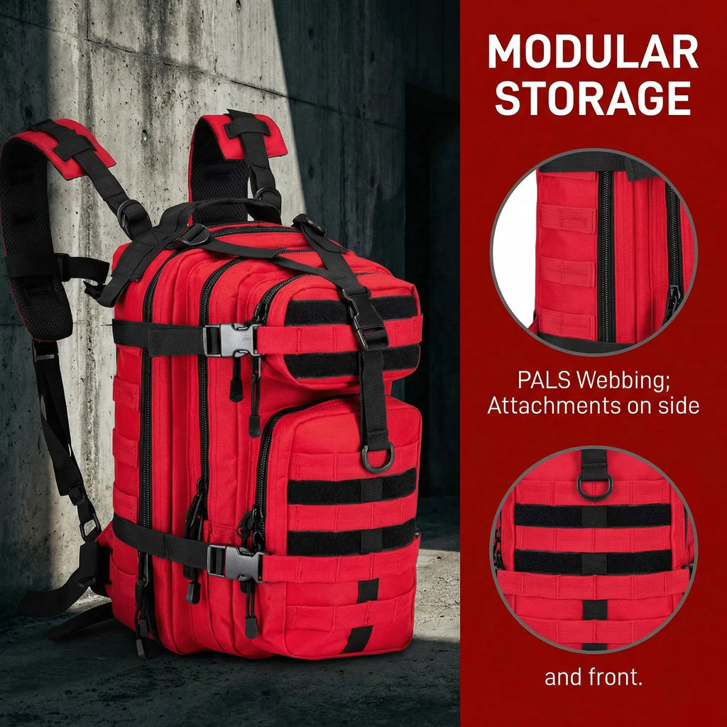 30L Tactical Backpack, MOLLE PALS Webbing Assault Pack, Red Water Resistant Rucksack for Hiking Camping Hunting Travel, 17x11x9"