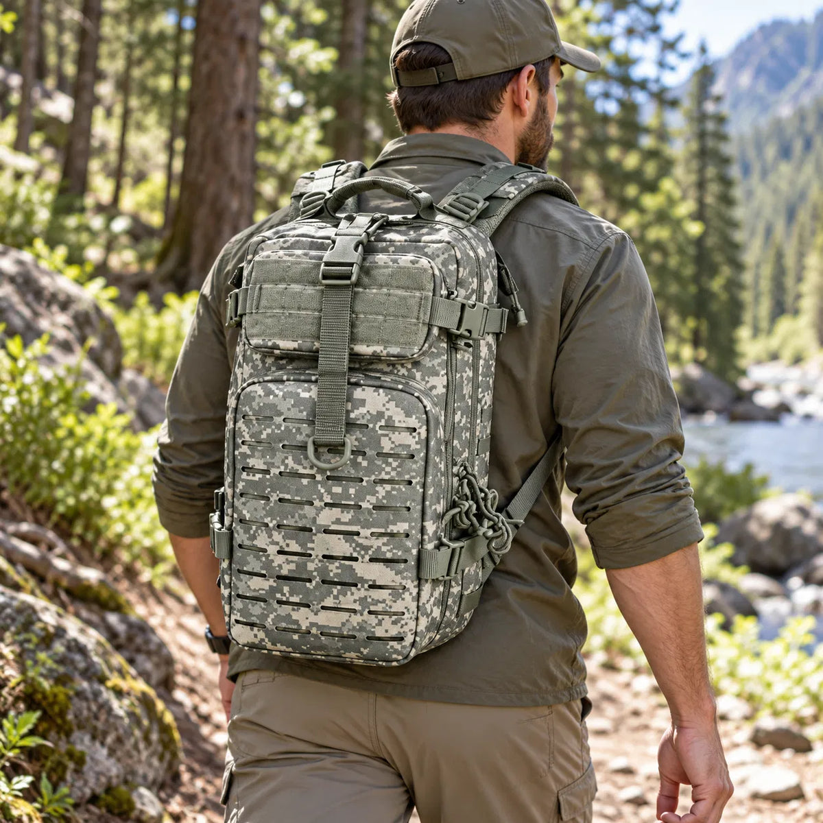 AEELLEEA 30L Digital Camo Tactical Backpack, Military Assault Rucksack, Water Resistant 600D for Hiking Camping Hunting Travel