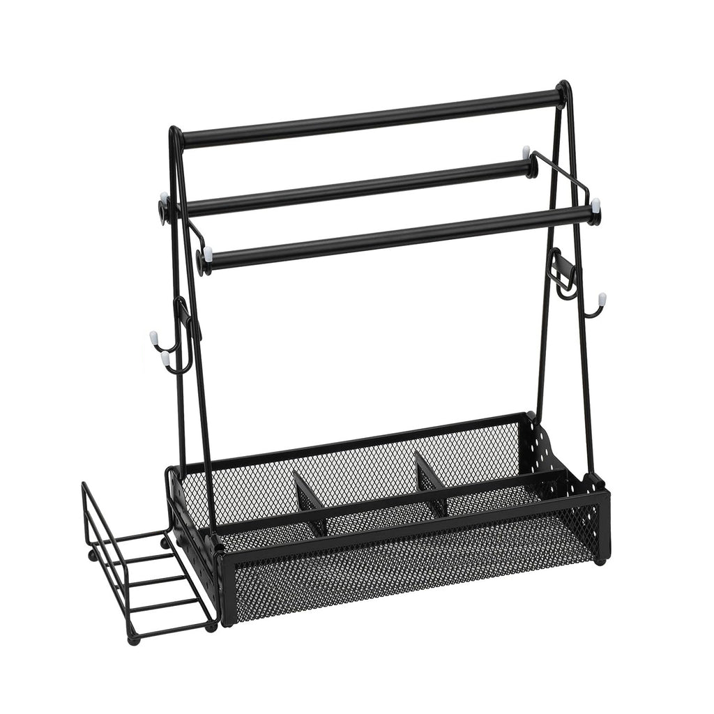 AEELLEEA Grill Utensil Caddy, Metal BBQ Tool Organizer with Paper Towel Holder, Outdoor Camping Grill Accessories Storage