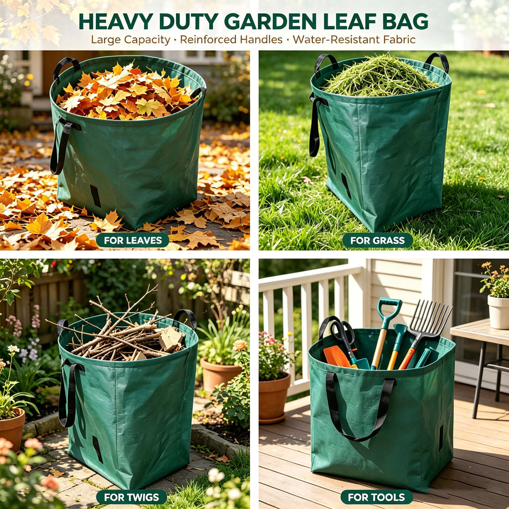 AEELLEEA 2-Pack Reusable Garden Waste Bags, Heavy Duty Leaf Collection Bags with Reinforced Handles, Foldable Yard Waste Bags