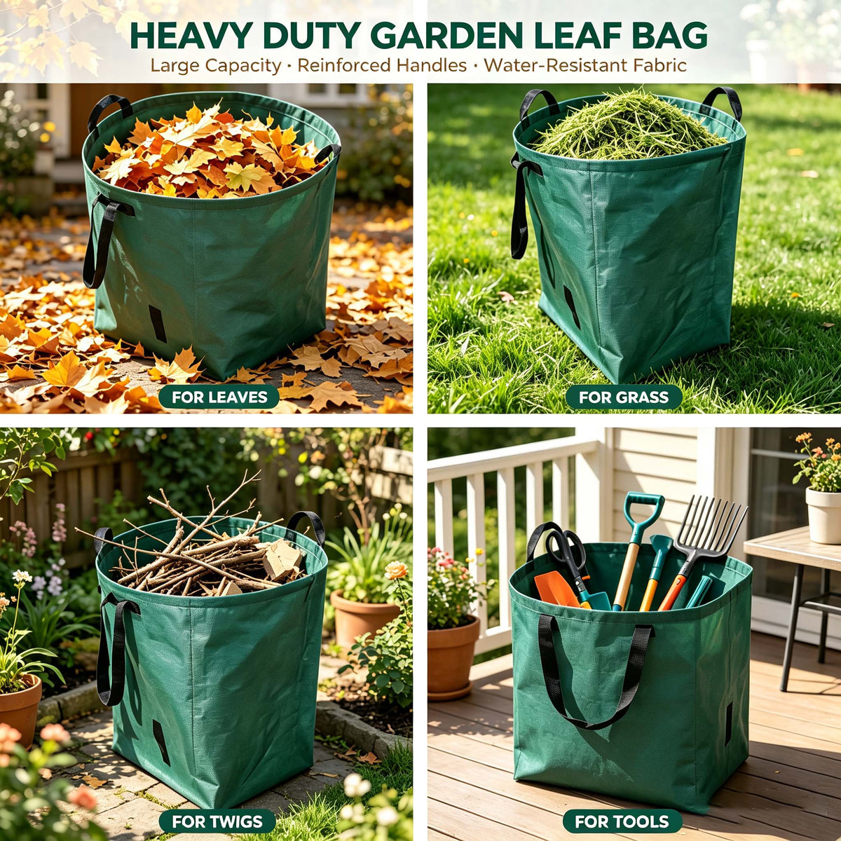 AEELLEEA 2-Pack Reusable Garden Waste Bags, Heavy Duty Leaf Collection Bags with Reinforced Handles, Foldable Yard Waste Bags