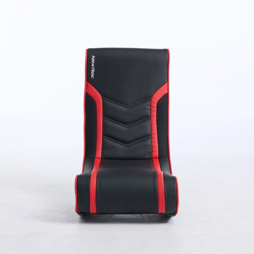AEELLEEA 28.3in Foldable Floor Rocker Gaming Chair, PU Leather Game Seat, Red Accent Gaming Floor Chair